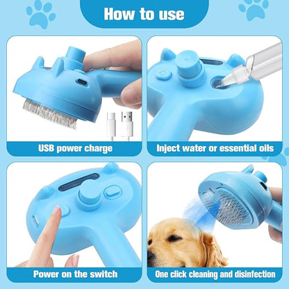Pet Steam Brush for Dog,Gentle Cat &amp; Dog Brush for Shedding Self-Cleaning Cat Brushes for Indoor Cats Spary Pet Hair Removal Tool for Massage,Grooming Dog Brush for Short&amp;Long Haired Dogs Blue