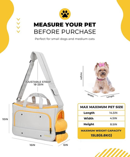Small Dog Sling Carrier, Front Facing Dog Carrier Sling, Hands Free Pet Carriers Bag with Padded Adjustable Strap and Poop Dispenser Machine Washable for Small Dogs Cats Travel Outdoor-Grey