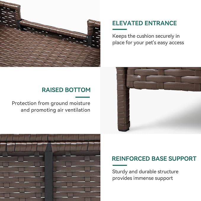 YITAHOME Rattan Dog Sofa Bed with Cushion, Wicker Pet Bed Sofa Couch Indoor Outdoor Waterproof for Large Medium Small Dogs Cats (34.6&