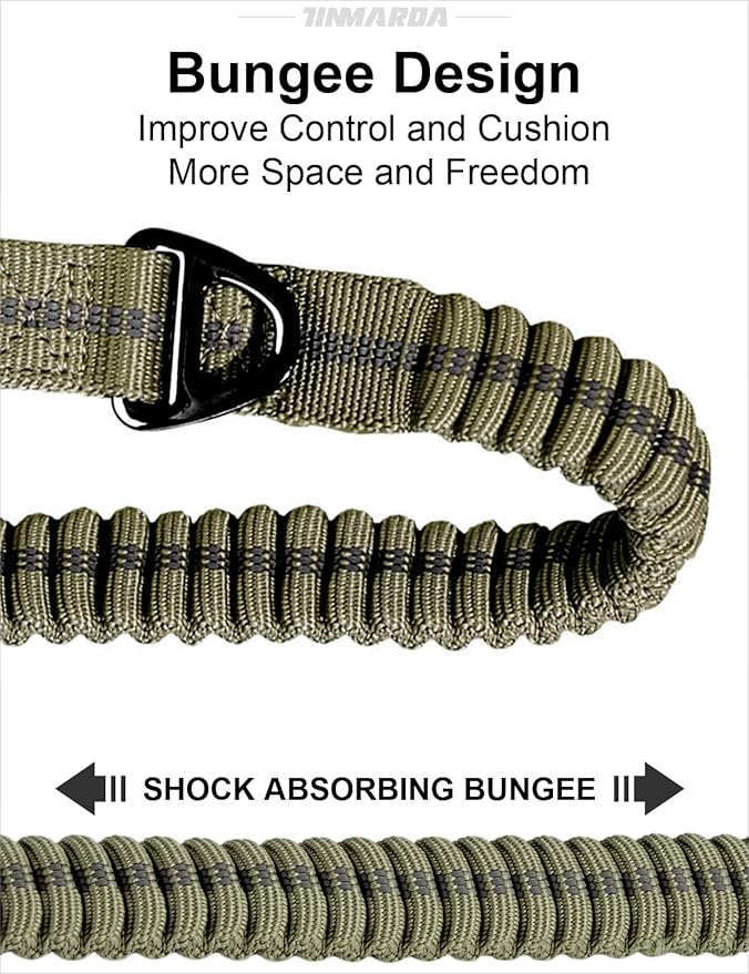 Heavy Duty Dog Leash with 2 Padded Handles &amp; Advanced Easy Metal Clip, 4-6FT Shock Absorbing No Pull Dog Leashes for Medium Large Dogs That Pull (Army Green)