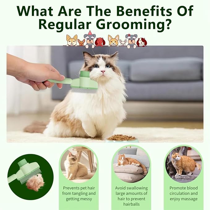 Self-Cleaning Cat &amp; Dog Comb – 2-in-1 Pet Hair Removal with Stainless Steel Teeth, Easy Release Button, for Shedding, Detangling &amp; Grooming