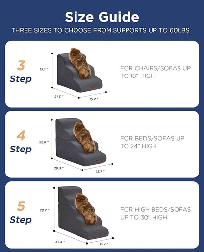 Beige Curved Dog Stairs Ramp for Small Dogs &amp; Cats 22.8" H, 4-Step Dog Steps for Couch Sofa and Chair, Pet Stairs for Cats, Non-Slip Balanced Pet Steps