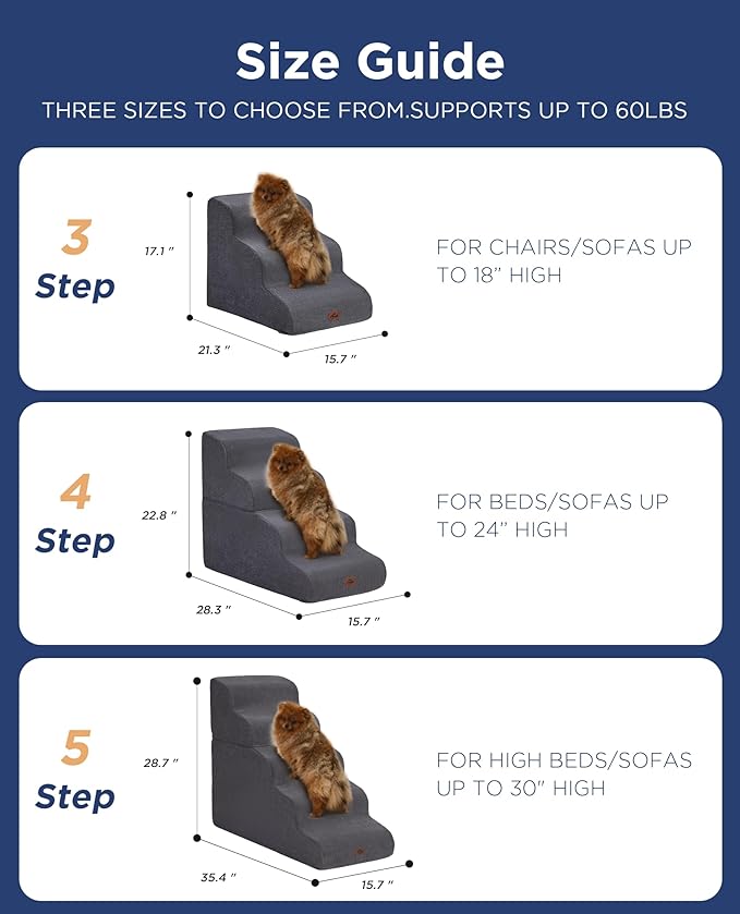 Beige Curved Dog Stairs Ramp for Small Dogs &amp; Cats 17" H, 3-Step Dog Steps for Couch Sofa and Chair, Pet Stairs for Cats, Non-Slip Balanced Pet Steps