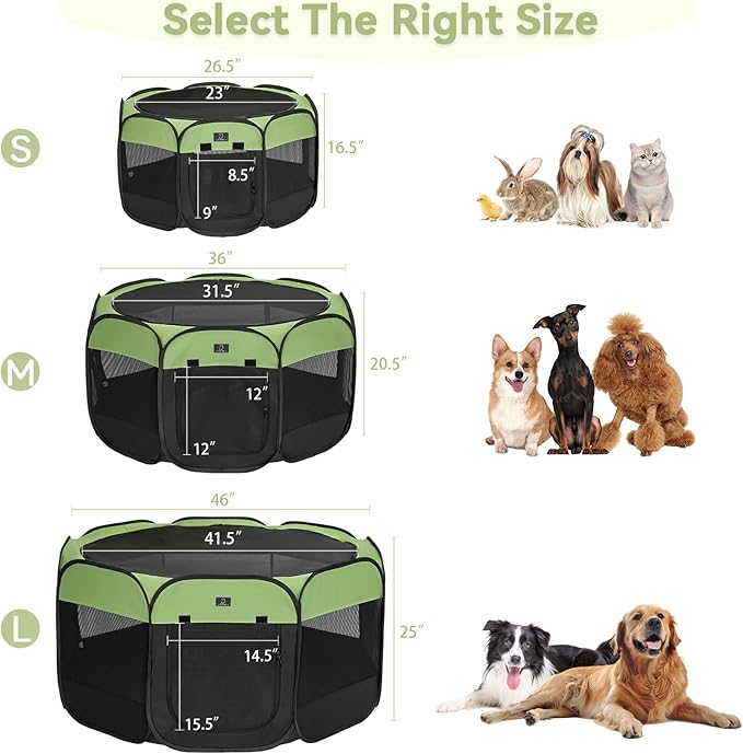 A4Pet Portable Pet Playpen, 49” Pop Up Dog Playpen with Bowl, Suitable for Puppies, Kittens, and Small Animals, Removable Zipper &amp; Mesh Panel(19”W × 12”H)