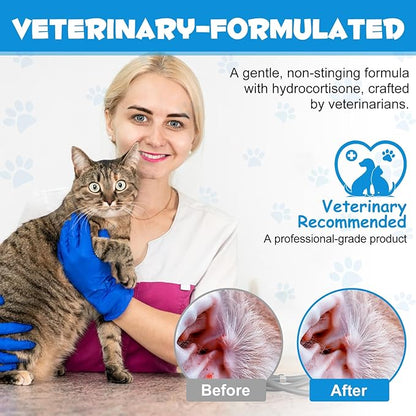 Dog &amp; Cat Ear Infection Treatment Drops, Pets Ear Cleaning Drops with 1% Hydrocortisone for Dog &amp; Cats Yeast Infection, Itchy Ear Relief, Treats Ear Infections for Dogs &amp; Cats - 2 fl oz