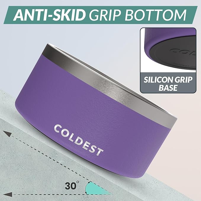 Coldest Dog Bowl - Anti Rust Metal, Non Slip, 3 Layers Insulated Stainless Steel Dog Bowls - Spill Proof &amp; Heavy Duty - Water Bowl for Dogs, Cats &amp; Pets, Dish Washer Safe (200 oz, Galaxy Purple)