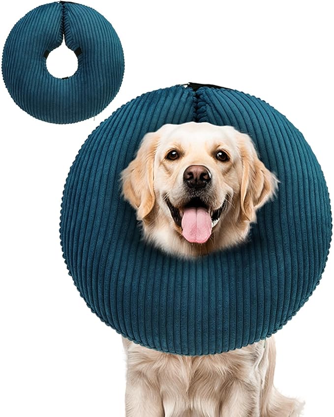 BINGPET Inflatable Dog Cone Collar Alternative After Surgery,Soft Recovery Cone for Dogs to Stop Licking,Protective Neck Donut E Collar Adjustable for Small Medium Large Dogs &amp; Cats(Navy Blue,XL)