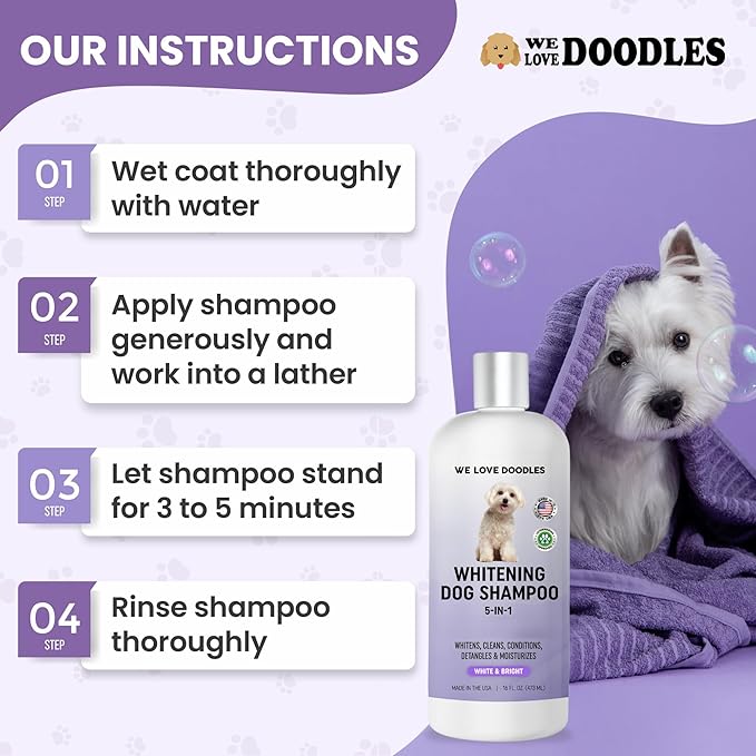 Whitening Dog Shampoo | Made in USA | Brightening Dogs Fur | White &amp; Bright Hair | Removes Stains &amp; Discoloration [We Love Doodles]