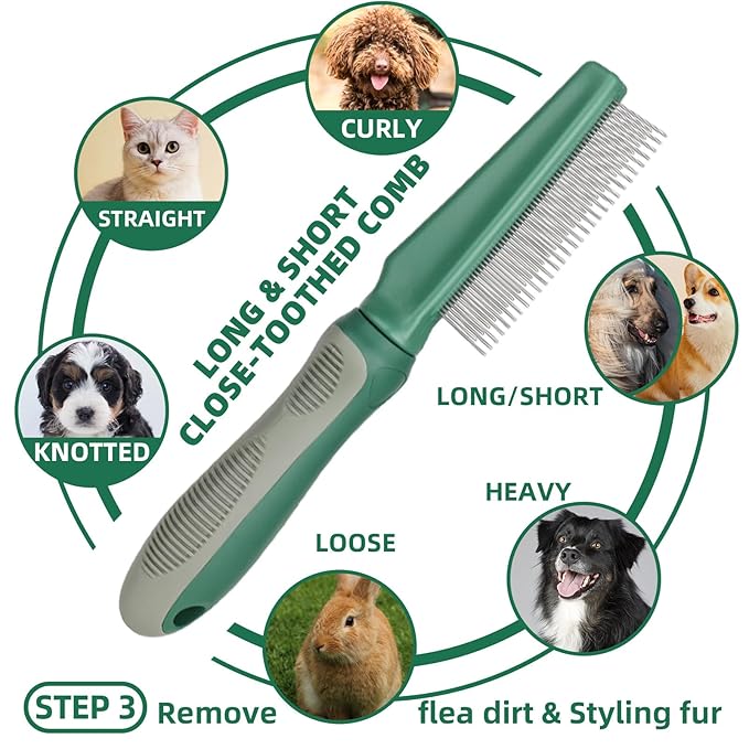 Pet Grooming Kit - 7 PCS Green Deshedding Brush Set with Undercoat Rake, Slicker Brush, Bath Brush &amp; Nail Clipper for Short &amp; Long-Haired Dogs and Cats