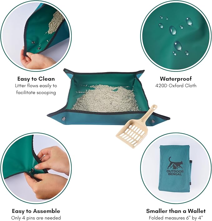 Travel Litter Box for Cats Small &amp; Foldable - Non-Stick Portable Litter Box for Cat Traveling, No-Mess, Collapsible Litterbox (Essentials Traveling with Cats by Car, Plane, and Camping)