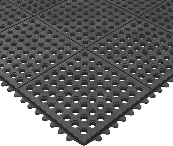 Ottomanson Heavy Duty Rubber Floor Mat – Non-Slip, Waterproof, Easy to Clean – Anti-Fatigue Mat for Commercial Kitchens, Restaurants, Workshops – Oil Resistant, Hose Washable – 36" x 36", Black