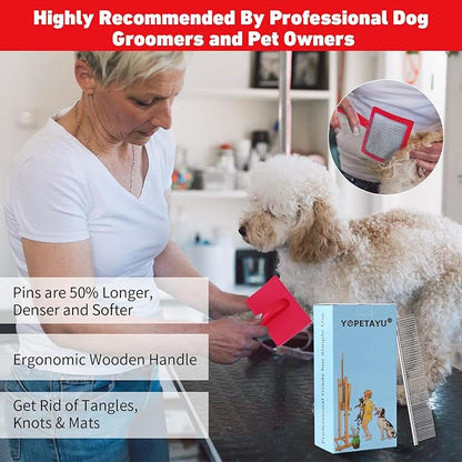 Dog Slicker Brush for Shedding and Grooming Medium or Long Haired Cats, Extra Long &amp; Soft Pin Slicker Brush for Removes Loose Hair, Tangles, Knots, Undercoat, Free Pet Comb, Large Red