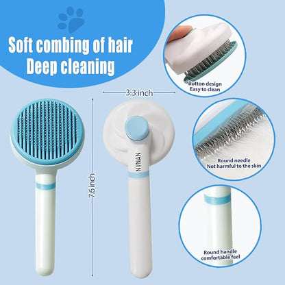 4Piece Dog Grooming Brush Set with Grooming Gloves, Deshedding Comb &amp; Massage Bath Brush - Multifunctional Pet Hair Removal Tools for Shedding, Bathing, Brushing (Blue)