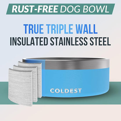 Coldest Dog Bowl - Anti Rust Metal, Non Slip, 3 Layers Insulated Stainless Steel Dog Bowls - Spill Proof &amp; Heavy Duty - Water Bowl for Dogs, Cats &amp; Pets, Dish Washer Safe (64 oz, Celestial Blue)