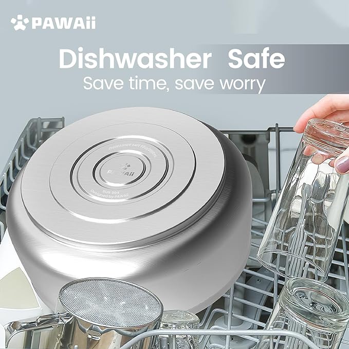 Pawaii Stainless Steel Dog Bowl with Non-Slip Rubber Base &amp; Double Wall Insulation - Durable Design | Includes ID Tag | Dishwasher Safe Food &amp; Water Bowl for All Dogs (68oz)