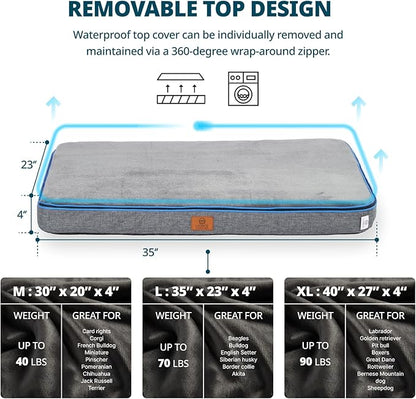 Memory Foam Large Dog Bed - 4” Thick Orthopedic Beds for Large Dogs - Waterproof Dog Bed with Removable Washable Cover &amp; Wrap-Around Zipper - Ultimate Comfort and Easy Maintenance