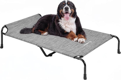 Veehoo XXXL Original Elevated Dog Bed - Outdoor Raised Dog Cots Beds for Large Dogs, One-Sided Extra Large Raised Cooling Pet Bed Off Ground, Non-Slip &amp; Breathable, Black Silver 53"L x 33"W x 7.9"Th