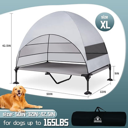 Elevated Outdoor Dog Bed with Canopy &amp; Adjustable Feet - Larger Shade for Camping, Backyard &amp; Patio