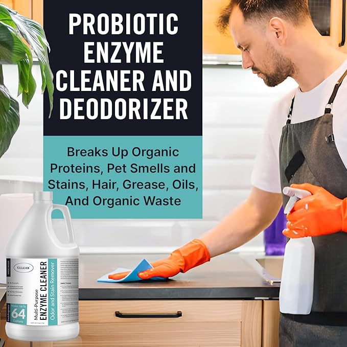 Multi-Purpose Probiotic Enzyme Cleaner, Made in USA - Pet Stain and Odor Remover - Concentrated - Professional &amp; Home Strength Drains, Floors, Bathrooms, Toilets Trash Can, (1 gallon, Fresh fragrance)