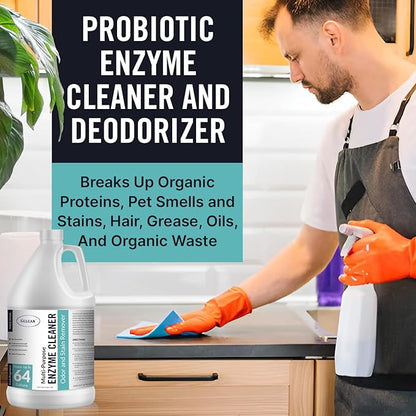 Multi-Purpose Probiotic Enzyme Cleaner, Made in USA - Pet Stain and Odor Remover - Concentrated - Professional &amp; Home Strength Drains, Floors, Bathrooms, Toilets Trash Can, (1 gallon, Fresh fragrance)