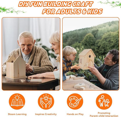 Lalafancy DIY Wooden Bird House Kit for Kids and Adults, Build it Yourself Birdhouse Kits for Outside with Paint Strips, Woodworking Adult Crafts, Hanging Birdhouse for Garden Yard Decor Gifts