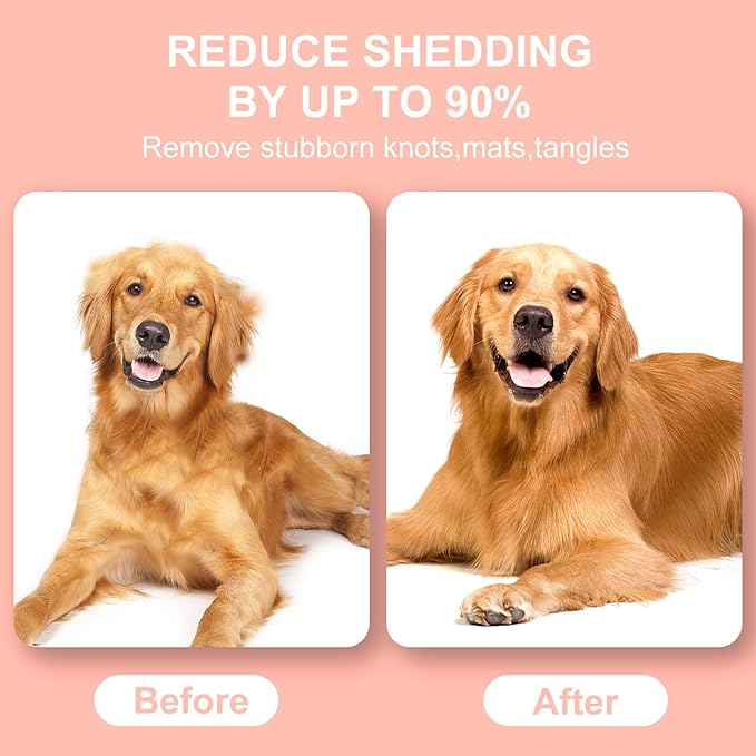 Pet Grooming Brush, Double Sided Undercoat Rake for Dogs &amp; Cats, Professional Deshedding Brush and Dematting Tool, Safe and Effective Removing Knots, Mats, Tangles,and Flying Hair (Pink)