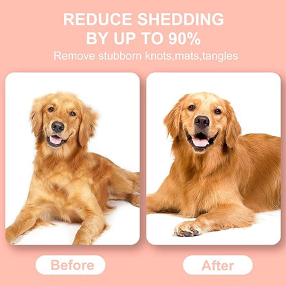 Pet Grooming Brush, Double Sided Undercoat Rake for Dogs &amp; Cats, Professional Deshedding Brush and Dematting Tool, Safe and Effective Removing Knots, Mats, Tangles,and Flying Hair (Pink)