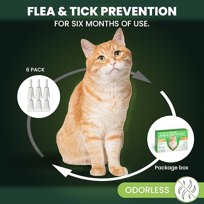 Flea and Tick Prevention for Cats: Flea &amp; Tick Topical for Cats Over 1.5lbs, 6 Dose Flea and Tick Control/Prevention for 6 Months (6 Pack)