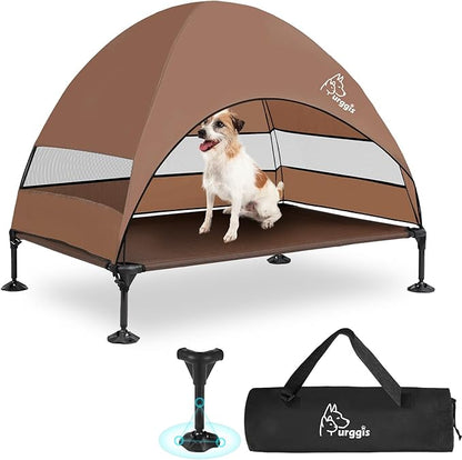 Upgraded Elevated Dog Bed with Canopy, Portable Raised Outdoor Dog Bed with Stable Anti-Slip Feet, Raised Wider Shade Pet Bed Cot for Large Dogs Camping, Indoor &amp; Outdoor Use