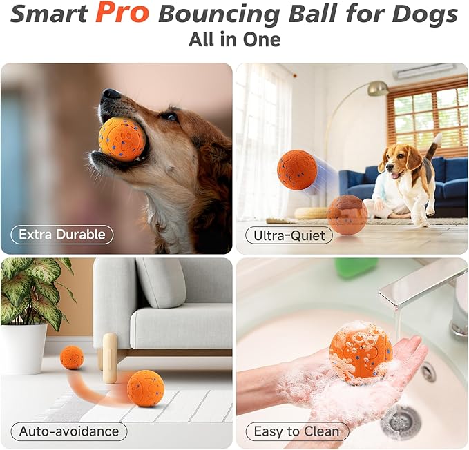 Interactive Dog Ball Toy, Automatic Moving Bouncing Rotating Smart Ball with 3 Modes, Durable E-TPU Material for Medium &amp; Large Dogs, IP54 Waterproof Stimulation Toy to Keep Dog Busy &amp; Active
