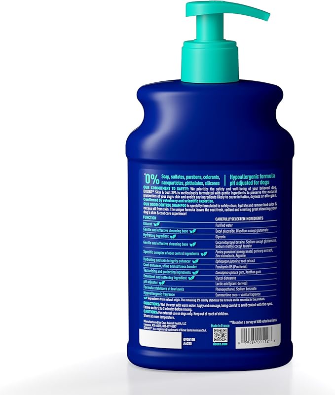 DOUXO® Skin &amp; Coat SPA - Ultra-Safe Odor Control Dog Shampoo for Smelly Dogs, 16 fl oz, Cleans and Hydrates The Skin, Removes Odor, Leaves The Coat Soft and Smelling Great, Skin-Friendly Formula