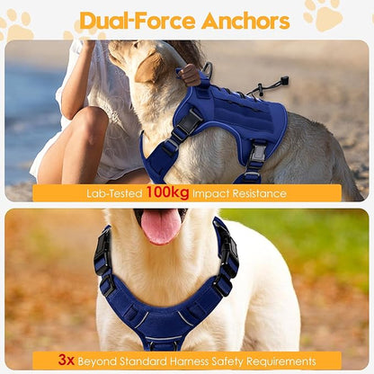 Heavy-Duty Tactical Dog Harness for Large Dogs, No Pull Adjustable Reflective Pet Vest with Molle System, K9 Military-Grade Control for Service Training, Outdoor &amp; 10+ Breeds, Dazzling Blue, Large