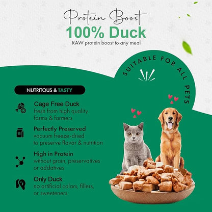 Freeze-Dried Duck Treats for Cats &amp; Dogs – 100% Human Grade, Single Ingredient, High-Protein, Healthy Snack – No Additives or Preservatives – 1.5oz - Inspected &amp; Tested in USA