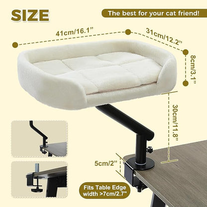 PAWZ Road Cat Desk Bed for Indoor Cats, Cat Bed for Desk Supports Up to 50 lbs, 360° Rotation &amp; Adjustable, Nest Desktop Attachment Cats Hammock for Table, White