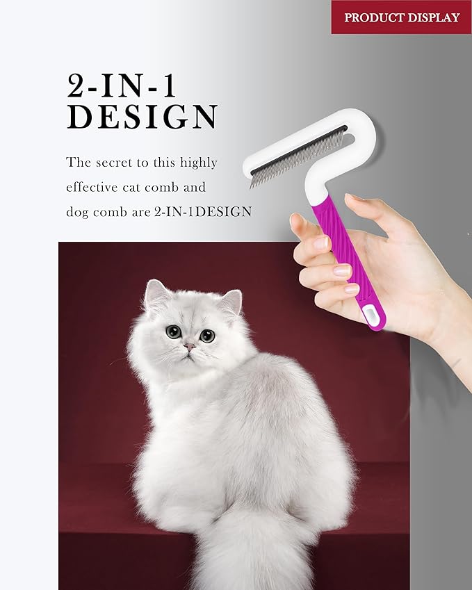 Pet Flea Comb for Dogs &amp; Cats - Grooming Tool with Long &amp; Short Steel Teeth, Safely Removes Tangles and Knots, Gentle Detangling Brush for Pet Hair (TG2044)