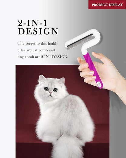 Pet Flea Comb for Dogs &amp; Cats - Grooming Tool with Long &amp; Short Steel Teeth, Safely Removes Tangles and Knots, Gentle Detangling Brush for Pet Hair (TG2044)