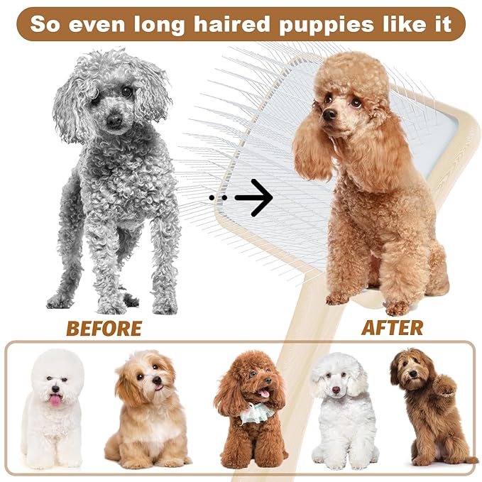 Slicker Brush for Dog, Doodles and Poodle Brush, for Tangles, Fluff Coat, Curly Hair Pets, Remove Loose Fur, Matts, Undercoat, Double Coat, 24mm Pins, 3.5&