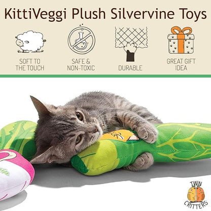 KittiVeggi 2-Pack Organic Silvervine Catnip Substitute Toys for Cats &amp; Kittens | 100% All-Natural Wild Harvested Silvervine | 2 Refillable Vegetable Kicker Cat Toys