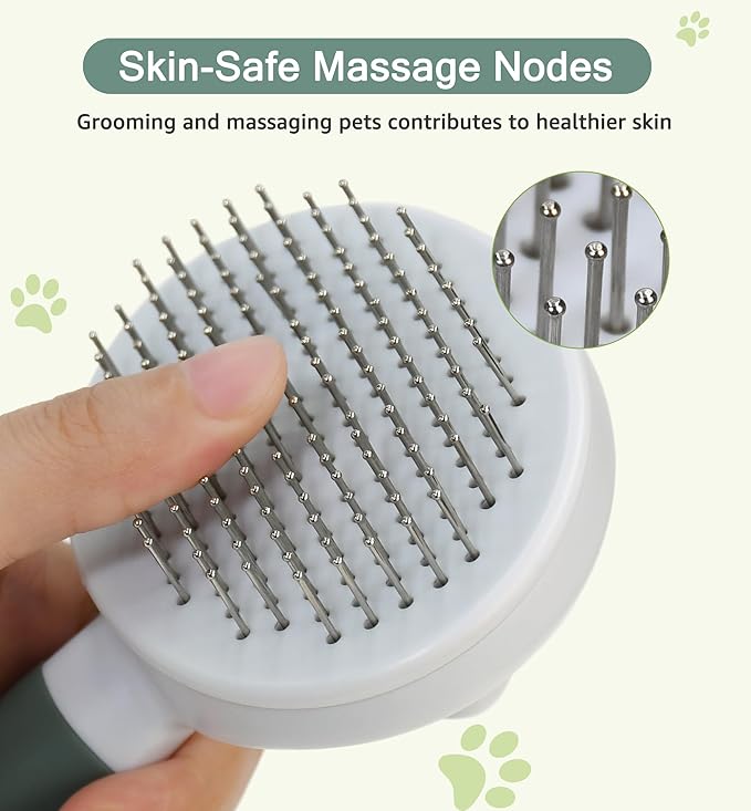 Pet Self-Cleaning Slicker Brush for Dogs &amp; Cats, Deshedding Grooming Comb, Removes Loose Undercoat Hair &amp; Mats, Skin-Friendly Massaging Tool for Long/Short Fur, Large &amp; Small Breeds (Green)