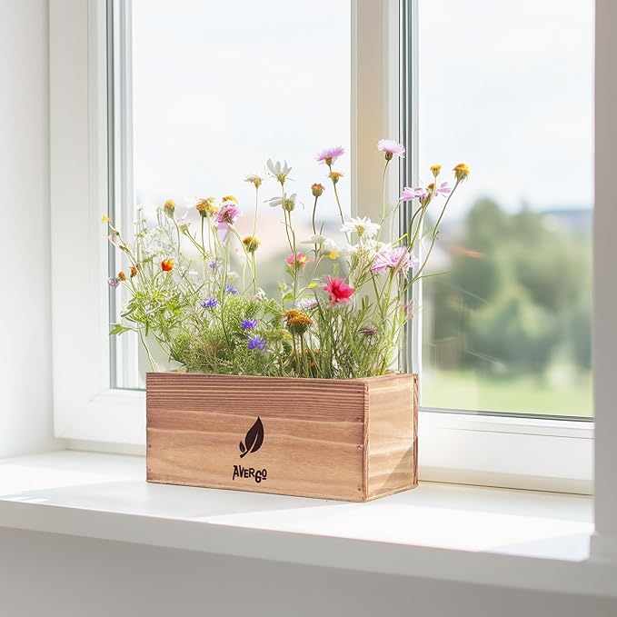 Wildflower Seed Mix Growing Kit - Includes Perennial &amp; Annual Wild Flowers, Burlap Planters, Soil, Wooden Box, and Gardening Tools for Indoor Garden and Patio Planting