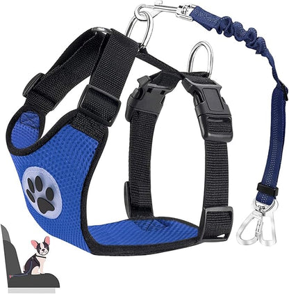 Lukovee Dog Seat Belt for Car, Adjustable Dog Car Harness for Large Medium Small Dogs, Soft Padded &amp; Breathable Mesh Dog Seatbelt with Car Strap and Carabiner(Blue Double Clip,Large)