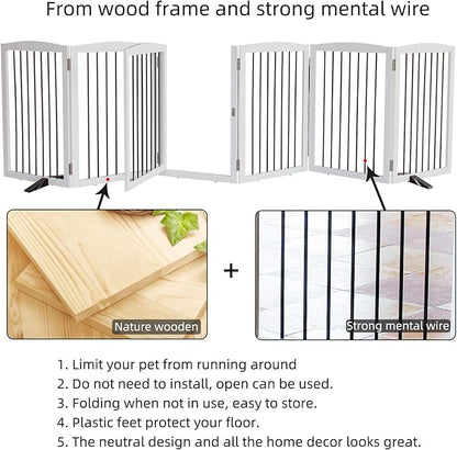 ZJSF Foldable Indoor Dog Door with Walk Through Door, Freestanding Pet Door for The House,Doorways, Stairs, Pet Puppy Safety Fence with Support Feet, White 6 Panels 120" Wide 32&