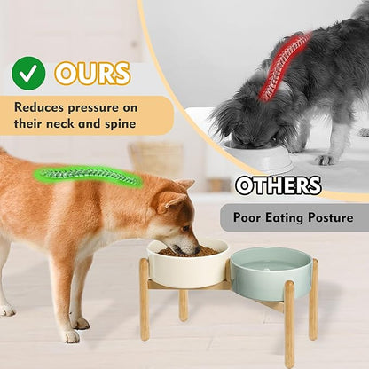 Wordcam Raised Ceramic Dog Bowls with Stand,Elevated Dog Dish, Pet Food and Water Feeder Set for Large Sized Dogs(9.4&