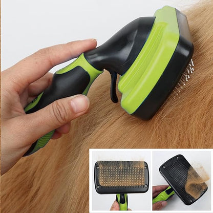 Dog Brush Kit for Grooming Short &amp; Long Haired Dogs &amp; Cats, 4-in-1 Pet Grooming Set with Self-Cleaning Slicker Brush, Deshedding Tool, Shampoo Bath Comb, Massge Comb (Green Black)