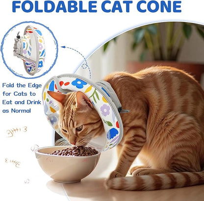Breathable Air Mesh Cat Cone Collar Soft to Stop Licking, Adjustable, Foldable Lightweight Kitten Cones After Surgery Recovery for Cats &amp; Kittens (Flower,M)