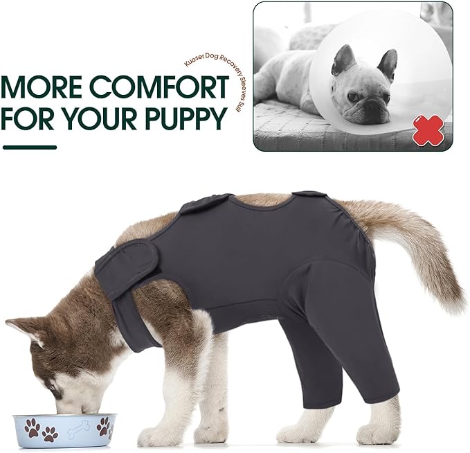 Kuoser Dog Surgery Recovery Suit - Thigh Wound Protective Sleeve for Female &amp; Male Dogs, Pet Surgical Onesie for Spay/Neuter, Gray XS