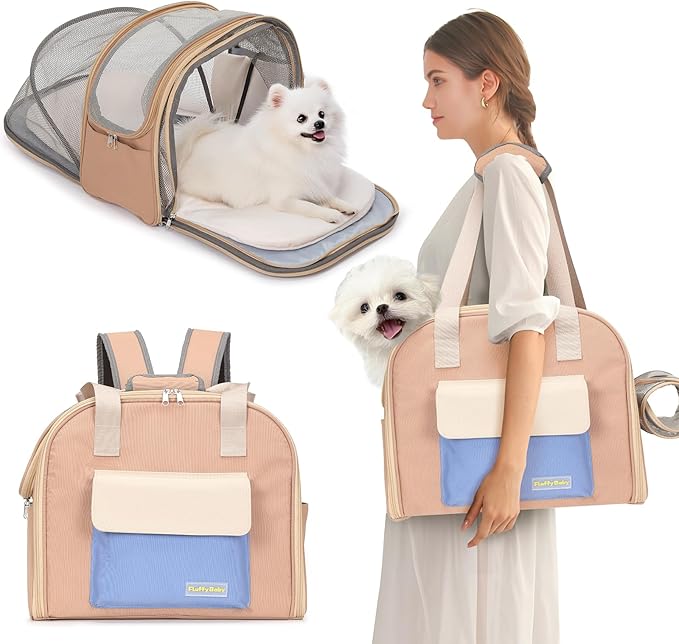 Expandable Pet Carrier Backpack, Cat Carrier Backpacks with Breathable Mesh for Cats Small Dogs Puppies Up to 25 Lbs Airline Approved Waterproof Travel Carrier with Safety Buckle for Hiking &amp; Flights