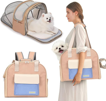Expandable Pet Carrier Backpack, Cat Carrier Backpacks with Breathable Mesh for Cats Small Dogs Puppies Up to 25 Lbs Airline Approved Waterproof Travel Carrier with Safety Buckle for Hiking &amp; Flights