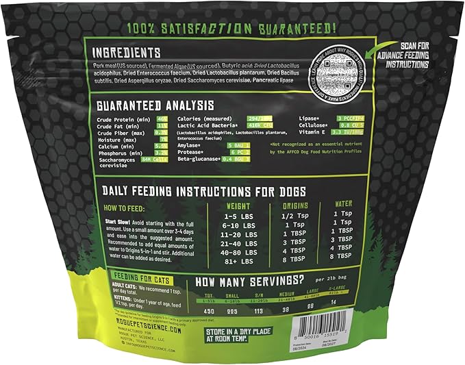 Origins 5-in-1 Dog Supplement - Powdered Food Topper w/Natural Heirloom Pork Protein- Supports Healthy Digestion, Skin, and Coat - Helps Reduce Itching &amp; Joint Inflammation (2 lbs)