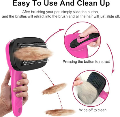 Self Cleaning Slicker Brush for Shedding Long Short Haired Dogs &amp; Cats, Remove Loose Tangling Knot Undercoat Fur Mats, Grooming Brush with Retractable Bristles for Small Medium Large Pet, Pink